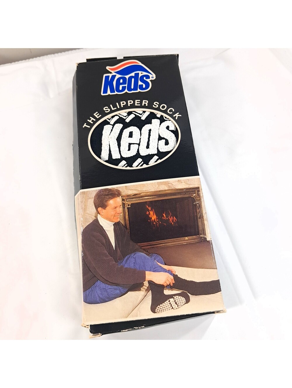 Vintage New Keds Slipper Socks mens one size black gripper adult women men's